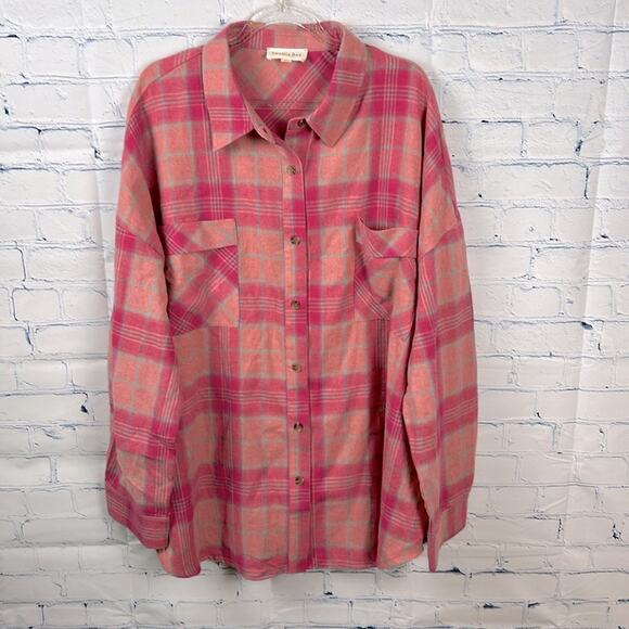 Vanilla Bay Tops - Vanilla Bay Oversized Flannel Plaid Button Up Shirt Size 1X